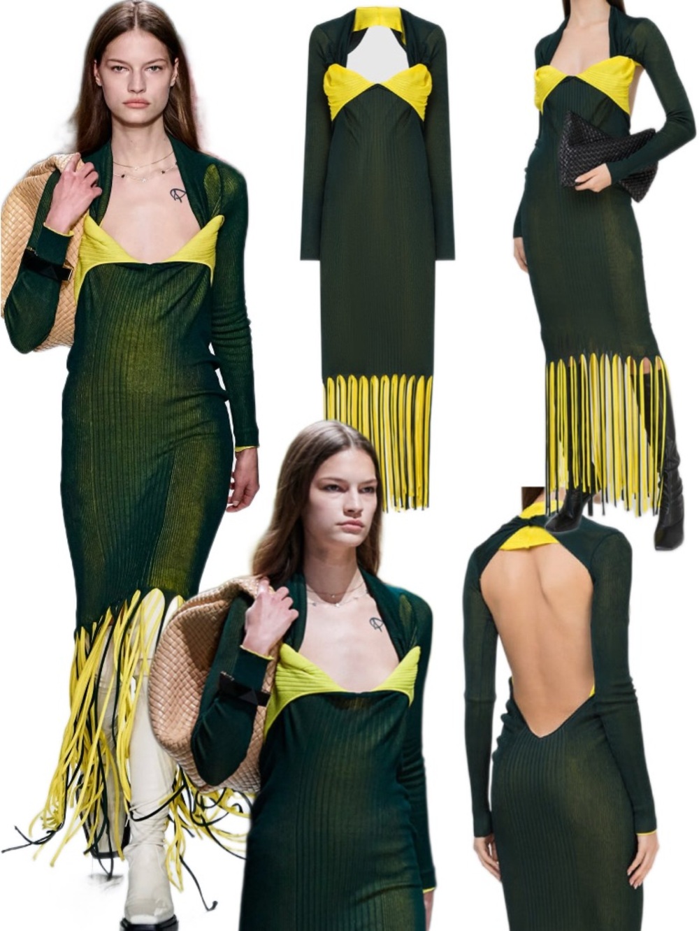 NWT Bottega Veneta Ribbed Fringe-Hem Runway Dress In Green Size S